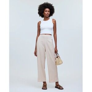 Madewell Pull-On Straight Crop Pant Linen Blend Wide Leg Beige Natural 0